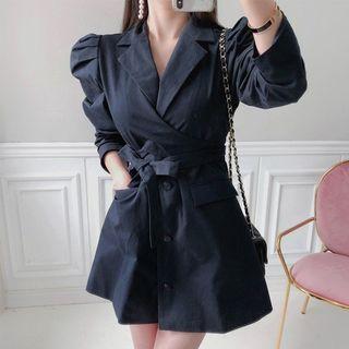 Puff-sleeve Wrap-front Mini Coatdress