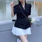 Elbow-sleeve Button Jacket / Mini A-line Skirt