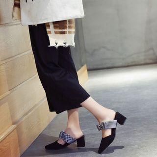 Plaid Bow Accent Chunky-heel Mules