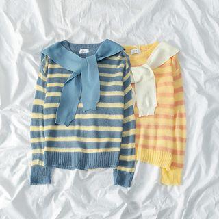 Striped Tie-neck Sweater