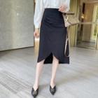 Asymmetrical Shirred Midi A-line Skirt