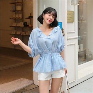 Open-placket Tie-waist Blouse