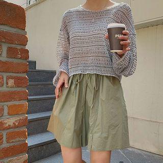 Drawstring-waist Wide-leg Flare Shorts