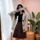 Snap-button Loose-fit Rib-knit Cardigan
