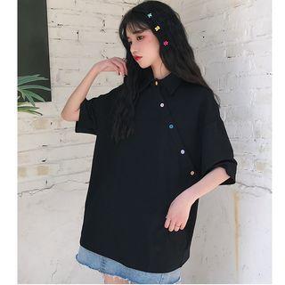 Wide Short-sleeve T Shirt Top Black - One Size