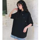 Wide Short-sleeve T Shirt Top Black - One Size