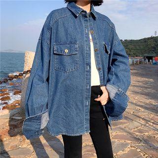 Mock Two-piece Long-sleeve Denim Top