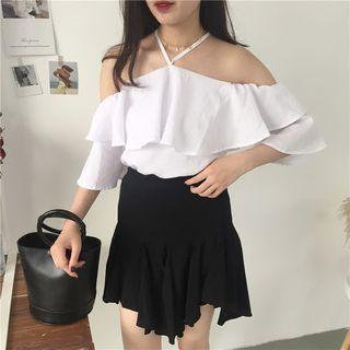 Frilled Open Shoulder Top / Frilled Minidress