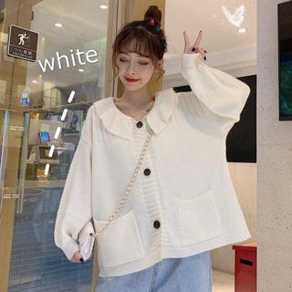Front Pocket Ruffle Trim Knit Cardigan