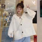 Front Pocket Ruffle Trim Knit Cardigan