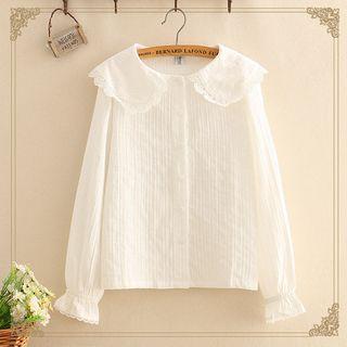 Scalloped Collar Long-sleeve Blouse As Shown In Figure - One Size