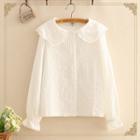 Scalloped Collar Long-sleeve Blouse As Shown In Figure - One Size
