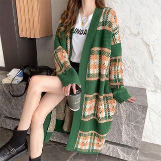 Plaid Loose-fit Long Cardigan