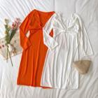 Set Of 2: Plain Slipdress + Long-sleeve Cropped Cardigan