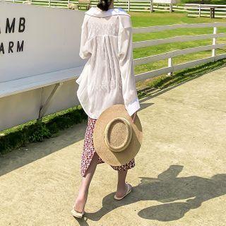 Spaghetti Strap Floral Print Midi A-line Dress / Long-sleeve Shirt