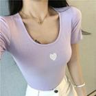 Heart Embroidered Short-sleeve Slim-fit T-shirt