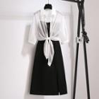 Set : Sleeveless Slit Dress + Short-sleeve Plain Cover-up