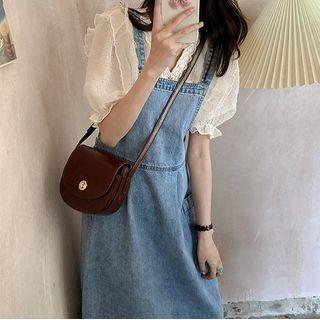 Short-sleeve Lace Blouse / Denim Midi Overall Dress / Set