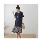 Round-neck Pattern-hem Dress