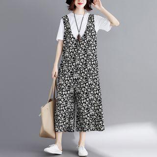 Floral Print Wide-leg Cropped Jumper Pants