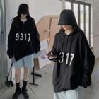 Number Print Half-zip Hoodie