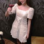 Short-sleeve Lace-up Mini Dress White - One Size