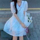 Short-sleeve Collared Lace Mini A-line Dress