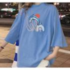 Short-sleeve Dolphin Embroidered T-shirt