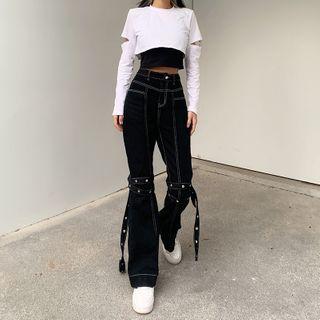 Contrast Stitch Straight Jeans
