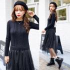 Cable-knit Long Mock Two-piece Dress Black - One Size