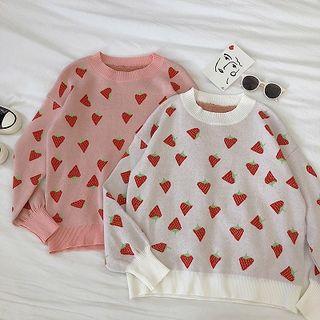 Strawberry Crewneck Long-sleeve Sweater