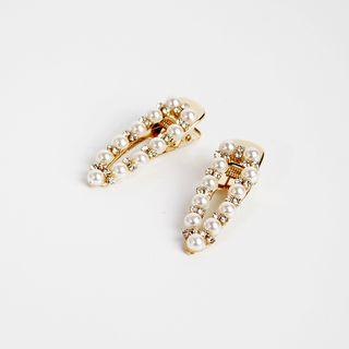 Faux Pearl Rhinestone Barrette Gold - One Size