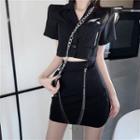 Printed Short-sleeve Blouse / Mini Pencil Skirt