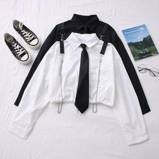 Chain-accent Crop Shirt With Tie