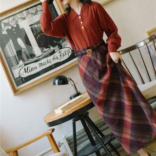 Set: Polo Sweater + Maxi A-line Skirt