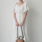 Off-shoulder Frilled-detail Midi Dress