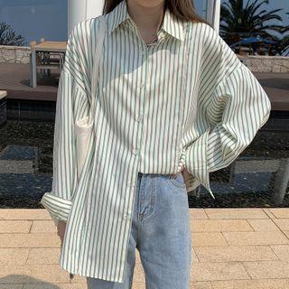 Long-sleeve Striped Shirt Stripe - Green - One Size