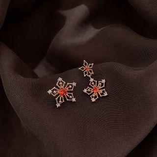 Mismatch Floral Earring 1 Pair - Rose Gold & Red - One Size