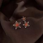 Mismatch Floral Earring 1 Pair - Rose Gold & Red - One Size