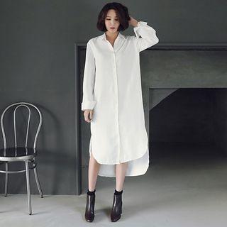 Side-slit Long-sleeve Midi Shirtdress