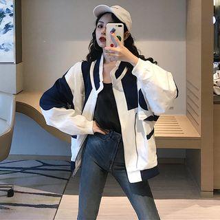 Stand-collar Color Block Long-sleeve Zip Jacket