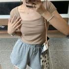 Short Sleeve Square Neck Crop Top