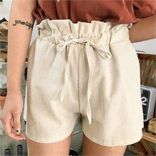 Paperbag-waist Linen Blend Shorts