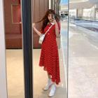 Diagonal-hem Polka-dot Maxi Dress Red - One Size