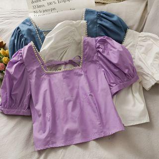 Pearl-trim Open-back Crop Top In 5 Colors