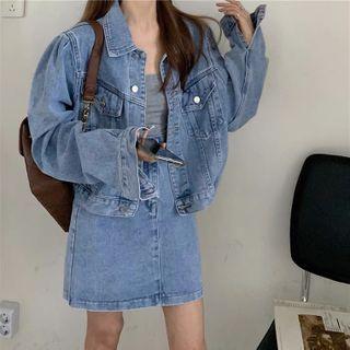 Denim Jacket / A-line Denim Skirt / Set
