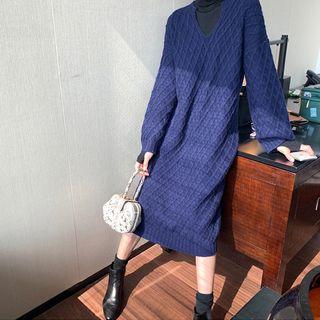 Split Neck Cable Knit Midi Dress