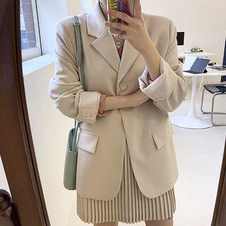 Set: Single-button Longline Blazer + Pleated Skirt