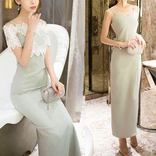 Set: Off-shoulder Lace Top + Maxi Dress