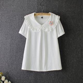 Peter Pan Collar Blouse With Flower Brooch